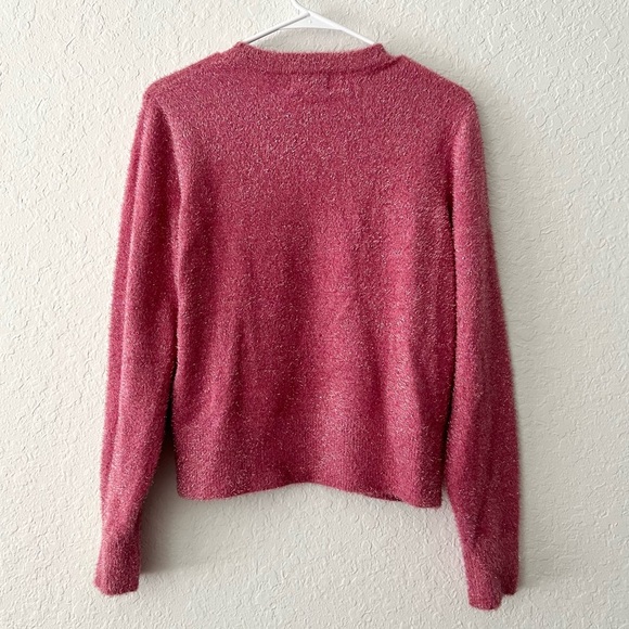 NWT Old Navy Eyelash Shine Fuzzy Pink A Boo Long Sleeve Crewneck Sweater Medium - Picture 8 of 10